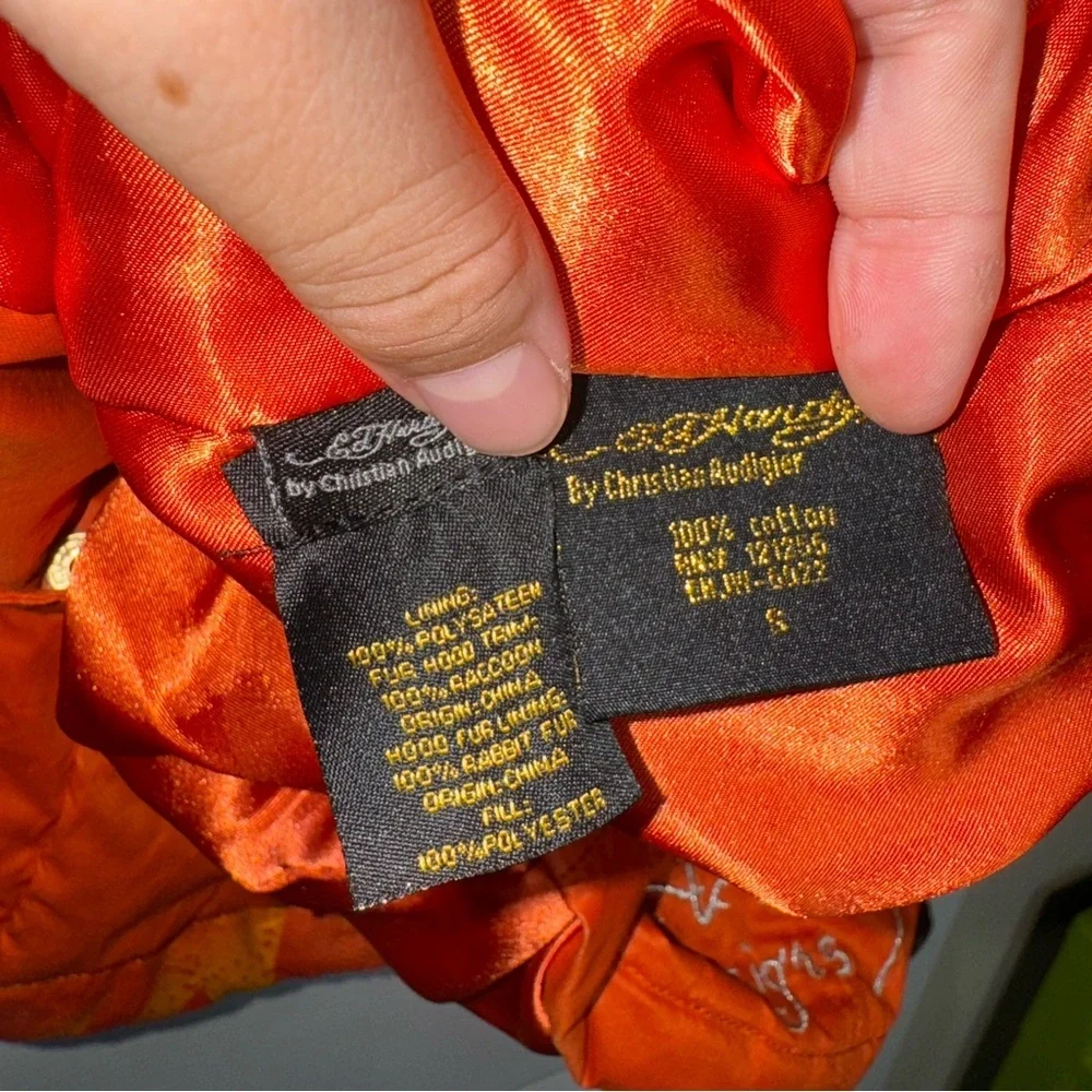 VTG Ed Hardy Trech Coats Embroidered Tiger Tattoo Y2K Women Small Orange Gothic - Picture 12 of 14